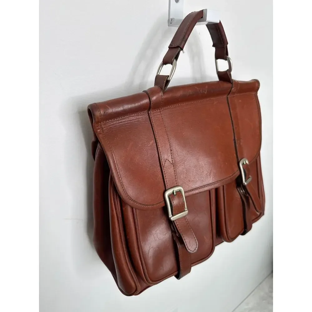 Vintage 90s Brown Leather Messenger Satchel Bag Detachable Shoulder Strap USA